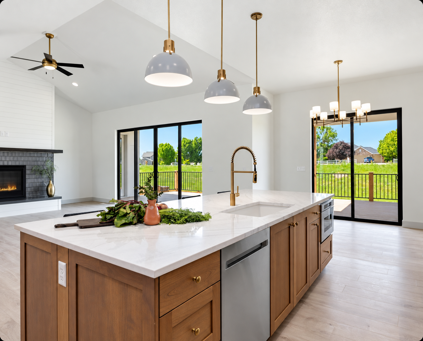 Light-filled kitchen and living area in a modern home